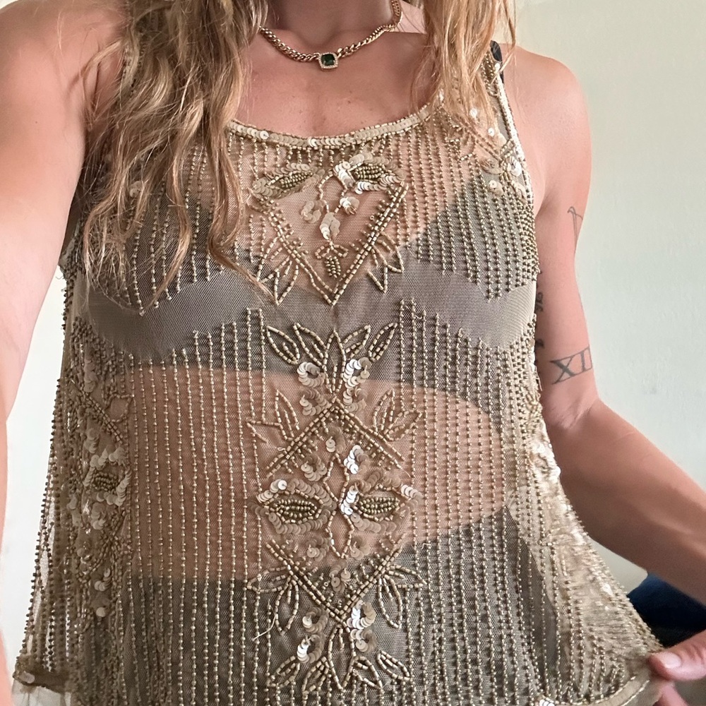 Willow & Clay Beaded Sheer Tank Top